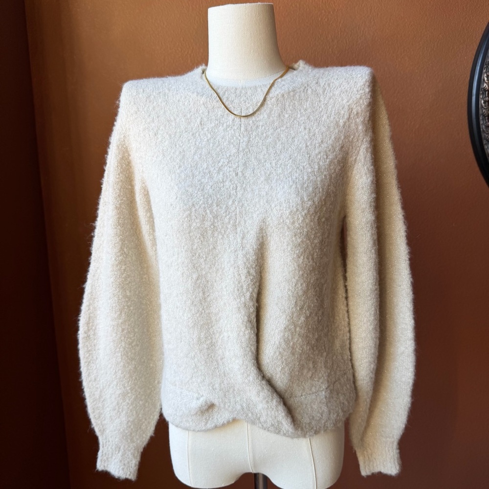 Joie Soft Cream Crew Neck Metallic Silver Sweater